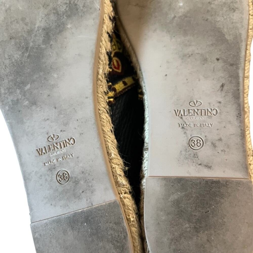 Valentino Garavani Navy Blue Leather and Floral Lace Espadrille Flats EU 38 US 8 - Picture 12 of 13